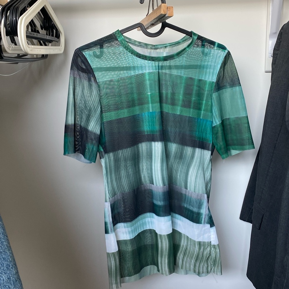 Handmade Sheer Mesh Top – Green & Black – Fitted – Size M